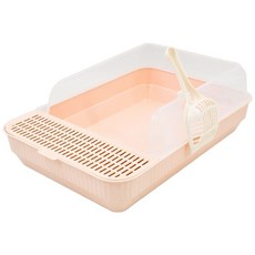 寵星球 羅馬風半封閉式加高防噴濺貓砂盆, 1個, 甜心粉