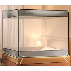 원터치 모기장텐트 사각 침대용 접이식 캐노피 더블 텐트 화이트 U자 바닥, E. 200x200cm, E. 공룡 베이지 U자  바닥 이중문