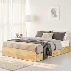 국내제작 슬립앤홈 미루 원목 4단 무헤드 수납 서랍형 침대 프레임 SS Q K, 월넛