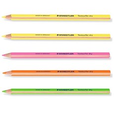 스테들러 드라이 형광 색연필 128 64 테스트서퍼 점보 사이즈 삼각, 1세트, 혼합5(옐로우2핑크1오렌지1그린1)