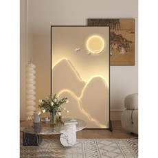 現代簡約中式屏風隔斷：客廳玄關入戶門遮擋，輕奢金屬移動座屏，辦公室隔斷首選, 1個, 80*180CM 鋁合金 -送底座,整裝