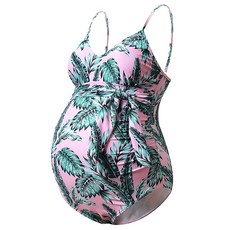 GINKANA 임산부 수영복 브이넥 원피스 임산부 모노키니 타이 프론트 수영복 임산부 수영복 청록색