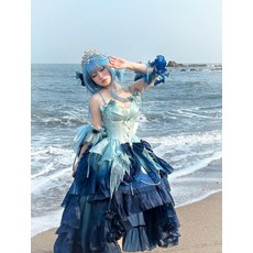 스완 판타지 프론트 숏 리어 롱 원피스 드레스, 결제 주문, 언더워터블루 큰풀세트