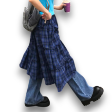 여성 체크 밴딩 롱스커트 레이어드룩 아비토브랜드