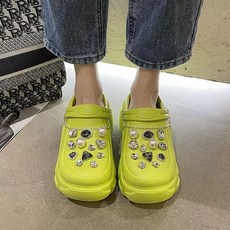 DFMEI 新時尚鬆糕底洞洞鞋女款厚底增高防滑可愛沙灘涼拖鞋外穿夏季, 綠色:40-41(正碼), 1個