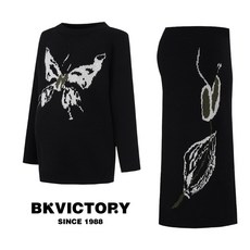 BKvictory 임산부 투피스 세트 캐주얼 임부복 루즈핏 라운드 니트 긴 소매 + 원피스 투세트