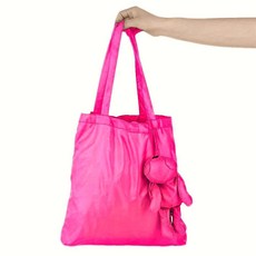 귀여운 곰돌이 키링 접이식 쇼핑백 휴대용 장바구니, 1개, 40*38cm 핑크