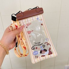 手機防水袋可觸屏游泳自封密封袋女生潛水漂流拍照透明高清手機套, 1個, 帽子狗黃咖