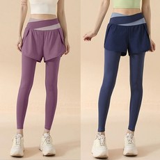 여성 투톤 일체형 레깅스 요가 필라테스 헬스 운동복 반바지 에어로빅 요가복 투톤반바지블랙