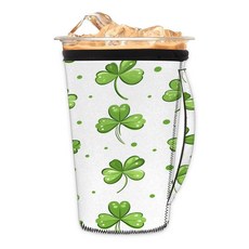 토끼가 달린 꽃 재 한 커피 슬리브 아이스 아늑한 단열재 차가운 또는 음료용 손잡이가 네오프렌 홀더 미디엄 680.4 893.8g 24 28온스 268055, Luck Shamrock Clover