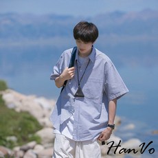 HanVo 條紋短袖翻領襯衫