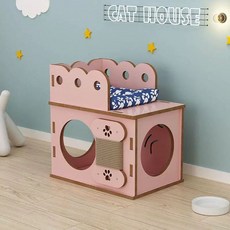 원목 박스 나무 터널 캣타워 스크래치보드 고양이 사각 숨숨집, I. 분홍색 길이 40cm