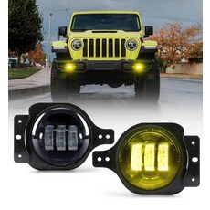 Xprite 2018-2025 지프 랭글러 JL JLU 및 2020+ 글래디에이터 JT와 호환되는 300% 밝은 안개등 60W LED 안개등 교체품 장착 브래킷 2쌍 포함, Pure Yellow, 1개