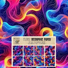 디커플링 공예 및 스크랩북을 위한 페이퍼 팩(24매 6 x6 ) 사이키델릭 네온 빈티지 스타일 패턴