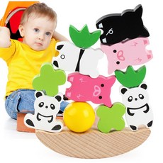 益智玩具E2C 沃迪木製兒童疊疊樂，動物平衡積木遊戲，二合一益智玩具，訓練手眼協調，激發空間想像力, 1個