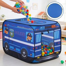 Flyaiku 경찰차 캐릭터 원터치 접이식 휴대용 실내외 텐트 수납가방 포함, 1개, 블루