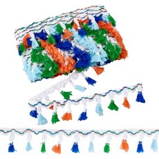 에스닉 컬러풀 프린지 레이스 태슬 리본 폼폼 펄 DIY 민속 스타일 의류 가방 신발 장식, 1개, 컬러풀 477