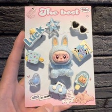 [당일발송]블루 몽글몽글 라부부 신발꾸미기 세트9pcs 라부부 캐릭터 신발 파츠 악세사리 실내화 꾸미기