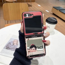 갤럭시 Z플립7 마우스 미러 피규어 팔찌 하드 커플 스트랩 케이스 범퍼, 1개, 다크 그레이, 양철