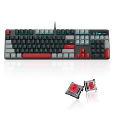 MageGee MK-Storm 기계식 게임용 키보드 선형 빨간색 스위치가 있는 104키 유선 조명 아이스 블루 백라이, 03 그레이 &amp; 블랙 - 레드 스위치, 적축