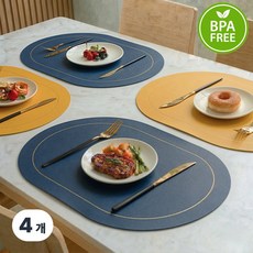 라데코 라운드 프레임 방수 양면 식탁매트 4p, 네이비/옐로우, 45 x 30 cm, 4개