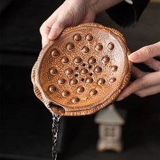 粗陶 蓮蓬 儲水 壺承 中式 幹泡臺 手工 直徑15cm 送毛氈壺墊, 如圖所示, 1個