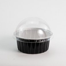布丁杯 慕斯杯 圓形蛋糕盒 彩色錫箔杯 空氣炸鍋適用 烘焙盒, 黑色內銀+圓高蓋, 1個