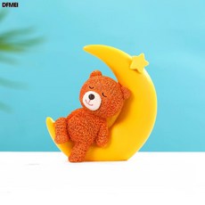 DFMEI 星星月亮小熊公仔手辦雕像生日蛋糕擺件兒童派對家居裝飾品, 晚安熊躺姿