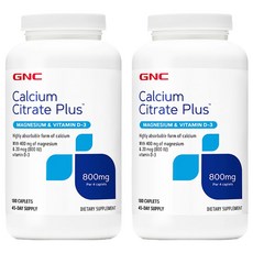 GNC 칼슘 시트레이트 플러스 800mg + 마그네슘 400mg + 비타민 D-3 20mcg 캡슐, 2개, 180정