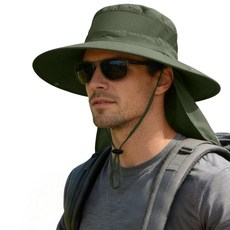 ZOORON 남성용 여성용 햇빛 차단 모자 아웃도어 UPF50+ 메시 햇빛 차단 모자 넓은 챙 낚시 모자 넥 플랩 자외선 차단 캡 다크 그레이 1개(넥 플랩), 1, 1-아미 그린(넥 플랩)