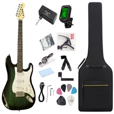 케이투엠 입문용 일렉 기타 + 미니 헤드폰 앰프 풀세트, 1개, 그린, 6EGT002