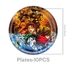 鬼滅之刃 新款鬼滅之刃主題兒童生日派對餐具一次性紙盤紙杯紙巾裝飾套裝, 9寸盤10個, 1個