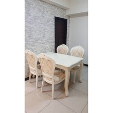 歐式古典白色浮雕雕花餐桌椅組, 1個