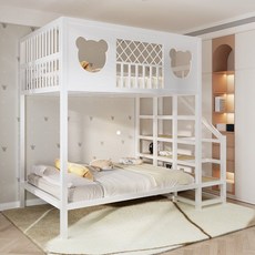 아동벙커침대 책상 프레임 상하의 옷장 이층침대 서랍장 원룸 계단 고저침대 위아래, 1000mmx1900mm, 흰색 이층침대 오른쪽 사다리