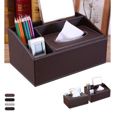 가죽정리함 다용도티슈케이스 리모컨펜수납함 브라운