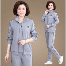 남극인 엄마 봄옷 2022 중노년층 트레이닝복세트 여성 봄가을 빅사이즈 중년 쓰리 피스이다, 1개, 꽃 그레이 (긴 소매 이너웨어 )_코