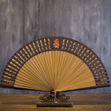 古風扇子折扇中國風夏季漢服旂袍折疊扇小竹扇子跳舞扇舞蹈扇綠色 折扇 日式 高顏值扇子 古風團扇 創意團扇, A18_百福百壽_百壽圖棕