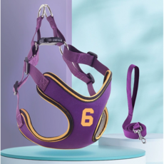 [SET] 펫로미스 하네스 + 리드줄 세트 농구 유니폼 넘버 하네스 원터치 리드줄 매쉬안감 소형견 대형견 4color 4size, 1세트, 퍼플