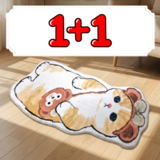 욕실발매트 1+1 주방싱크대매트 거실침대러그 고양이 냥이캐릭터, 얼룩소+얼룩소