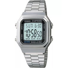 카시오 Casio A178W-1A 남성용 빈티지 실버 톤 밴드 알람 크로노그래프 디지털 시계 120937