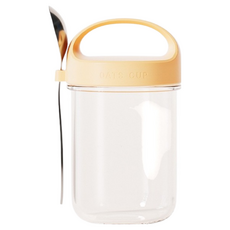 隔夜燕麥罐 優格杯 麥片杯 早餐杯 沙拉杯 玻璃密封罐 附湯匙, 灰色+蓝色+黄色, 1個