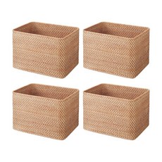 무인양품 MUJI 적층식 라탄 직사각형 수납 바스켓 L 4945247381313, 베이지, 4개