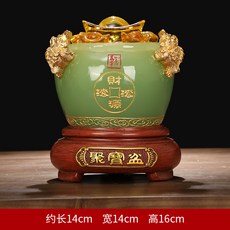 招財聚寶盆擺件金蟾仿玉樹脂, 1件, 小號聚寶盆青玉色:如圖所示