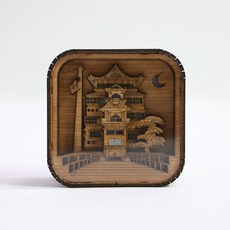 跨境熱賣音樂盒禮物復古城堡古屋3D立體小夜燈木質紙雕觸控音樂盒, 方形古屋
