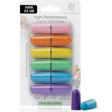 해피 히포 소프트 폼 이어플러그 33dB 코골이 수면 (12쌍 공항 (블랙) 환경 전화 NRR 6개) 비행기 전동 시끄러운 작업 최대 공구 통화 이어플러그 보호, Neon