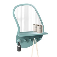 SANY DAYO HOME 선반 및 후크 5개가 있는 모던 불규칙한 벽걸이 거울 - 입구 욕실 화장대 침실 또는 거실 장식용 30x40cm MDF 프레임, Turquoise