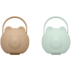 티지엠 국산 유아용 곰돌이 노리개 젖꼭지 보관 케이스, 탄 브라운 + 세이지 그린, 2개
