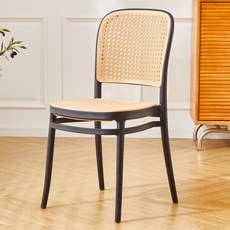 플라스틱 라탄 의자 테라스 팔걸이 카페 정원 사각 플라스틱라탄의자 플라스틱의자 그린, 1개, 블랙 인조 라탄 의자