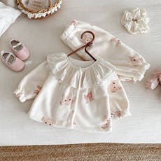 點兮2025秋冬新款嬰幼兒毛毛家居服套裝女寶寶翻領上衣褲子兩件套