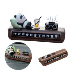 귀여운 판다 번호판 차량용 임시 주차판, 1개, 우드 팬더+스피커+물컵